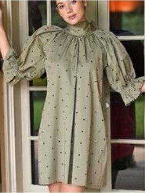 Wyatt Wylde Adrian Reversible Dress Green Black Polka Dot Size XS